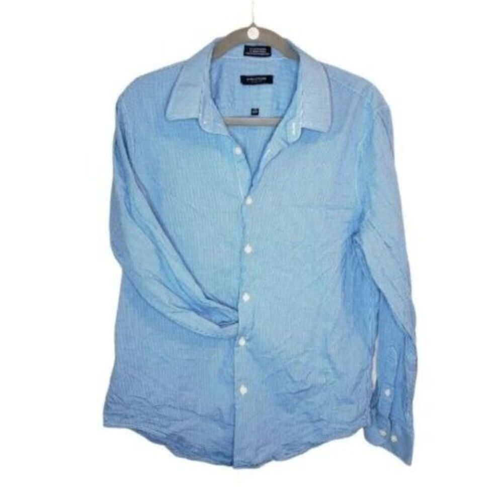 Structure Mens Sz L Blue  Plaid Long Sleeve Slim Fit Button Down Dress Shirt